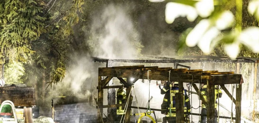 Feuerwehrkameraden löschen Hühnerstall